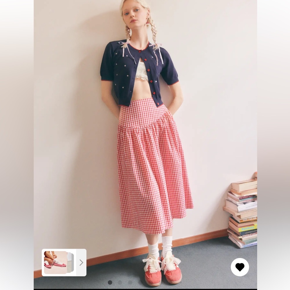 🍒 Cider Red Gingham V-Waist Women's Skirt - L🍒